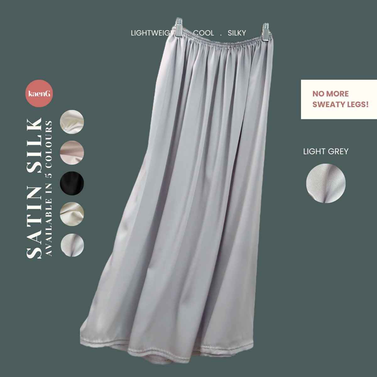 LIGHT GREY Loose-Fit Satin Silk Inner Skirts