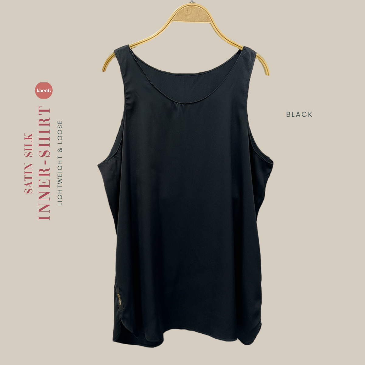 BLACK Ultra-lightweight Satin Silk Sleeveless Inner Shirt