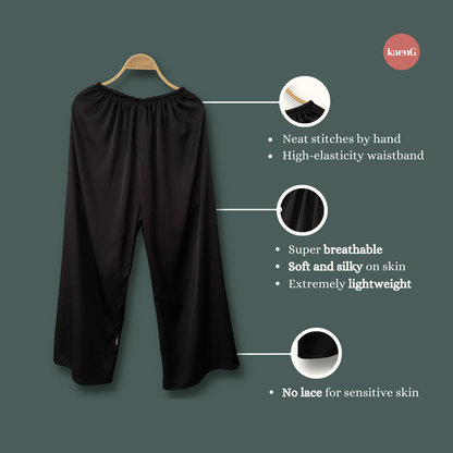 BLACK Loose-Fit Satin Silk Inner Pants