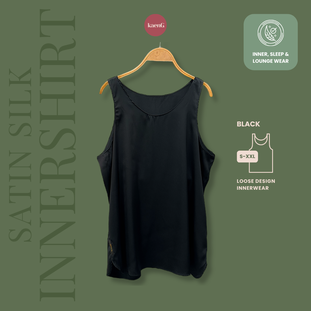 BLACK Ultra-lightweight Satin Silk Sleeveless Inner Shirt