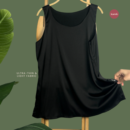 BLACK Ultra-lightweight Satin Silk Sleeveless Inner Shirt
