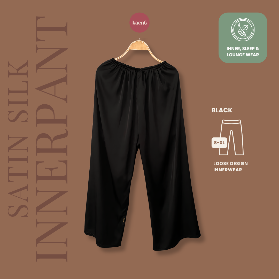 BLACK Loose-Fit Satin Silk Inner Pants