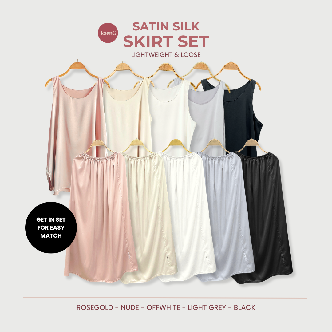 BLACK Loose-Fit Satin Silk Inner Skirts