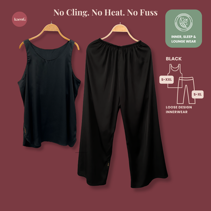 [PANT SET] BLACK Lightweight Satin Inners