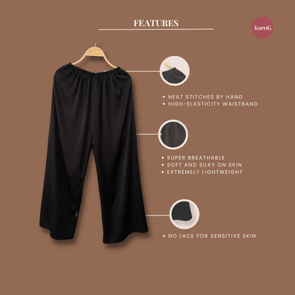 BLACK Loose-Fit Satin Silk Inner Pants