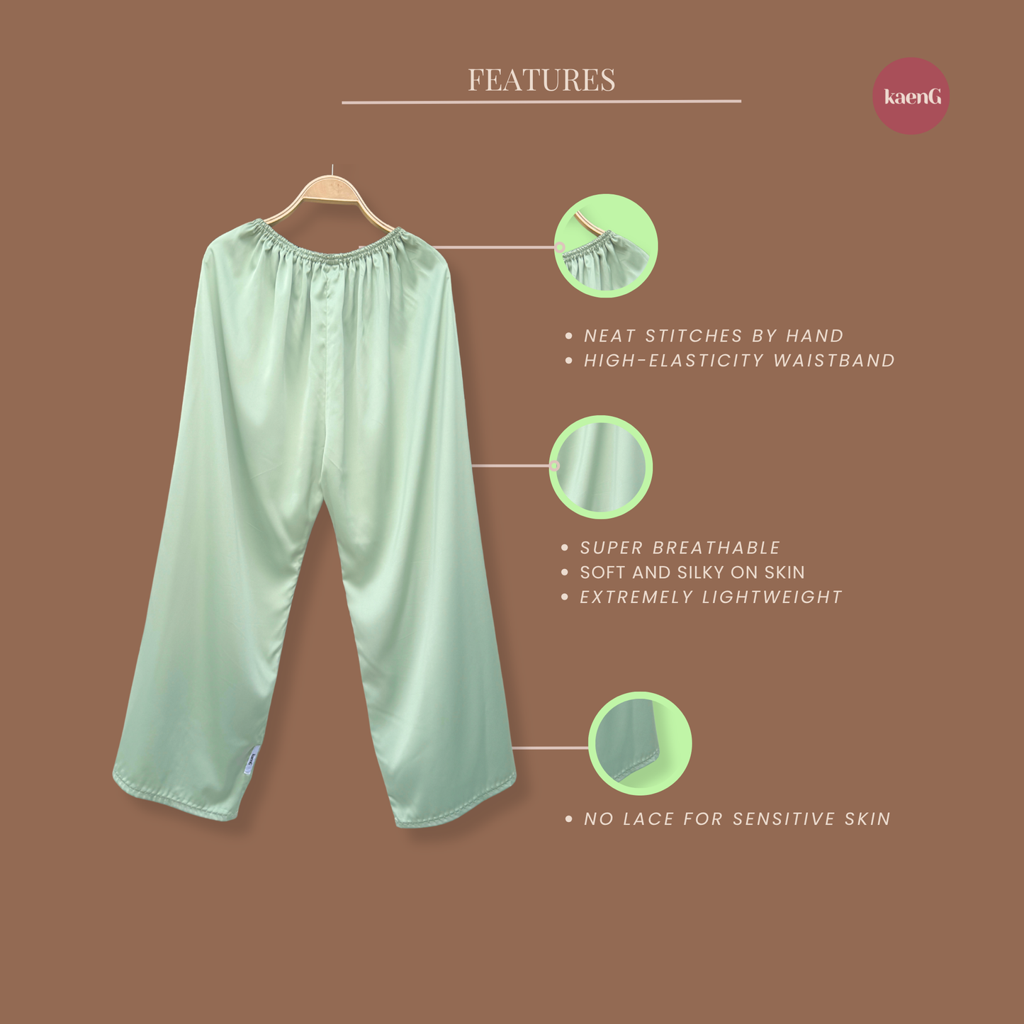 SPECIAL ED.: MINTY GREEN Loose-Fit Satin Silk Inner Pants