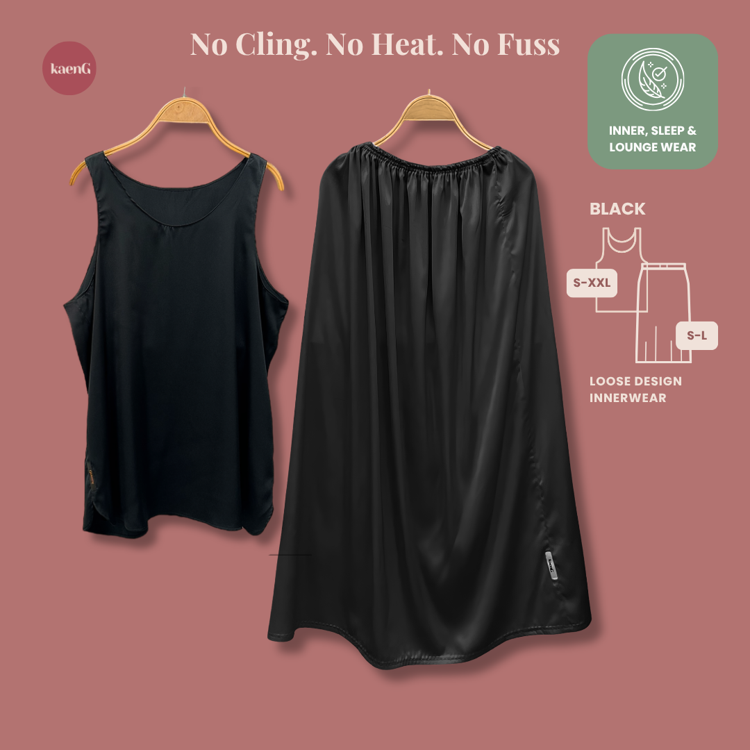 [SKIRT SET] BLACK Lightweight Satin Inners
