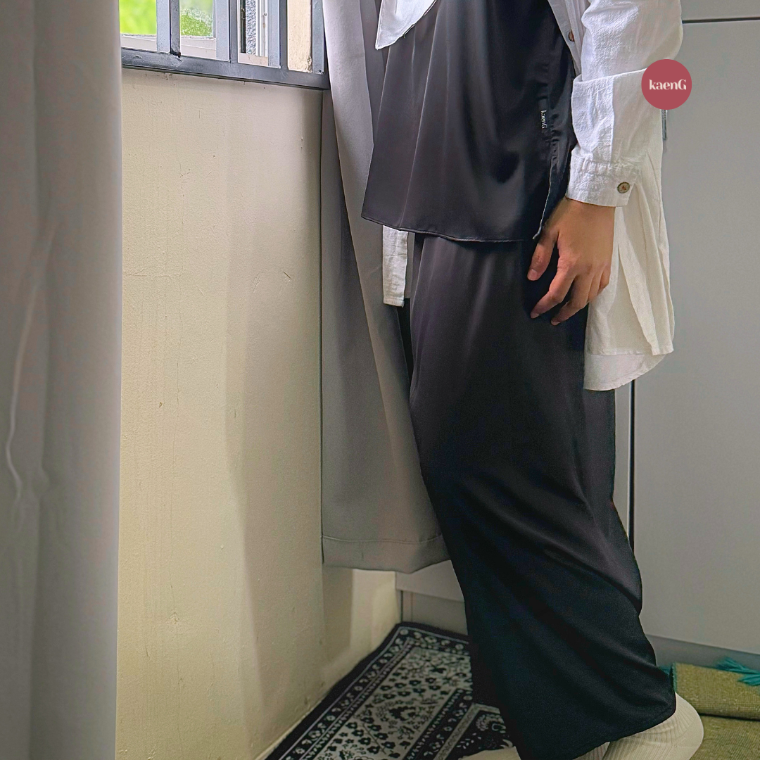 [PANT SET] BLACK Lightweight Satin Inners