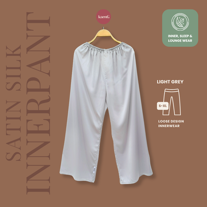 LIGHT GREY Loose-Fit Satin Silk Inner Pants