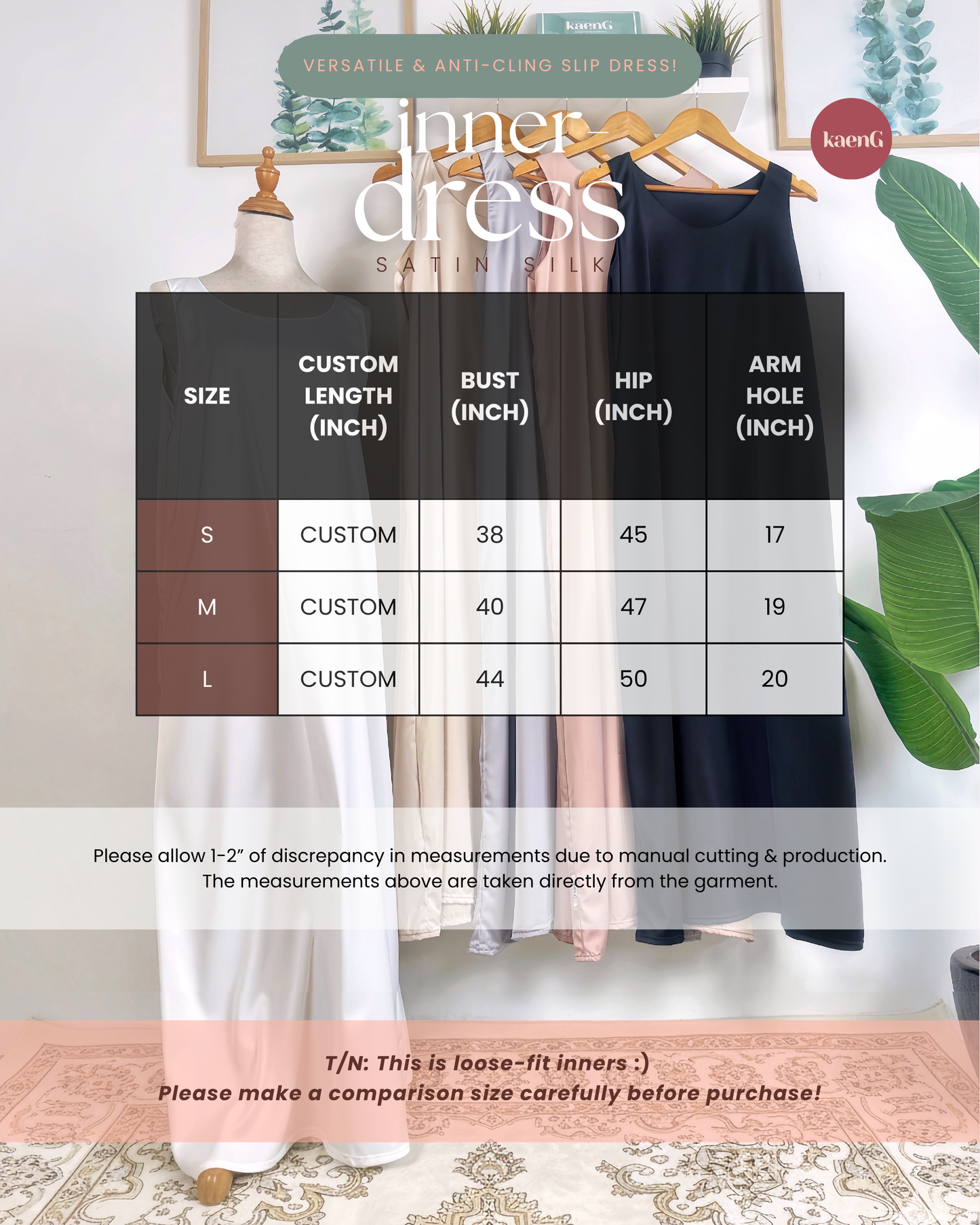 Long Satin Silk Sleeveless Inner Dress/ Slip