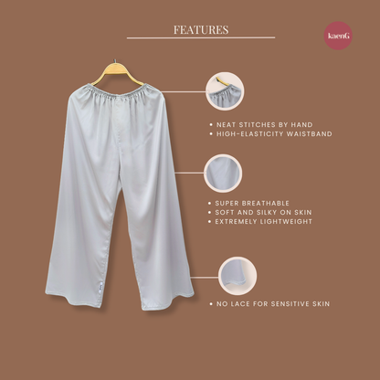 LIGHT GREY Loose-Fit Satin Silk Inner Pants