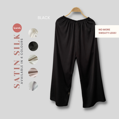 BLACK Loose-Fit Satin Silk Inner Pants