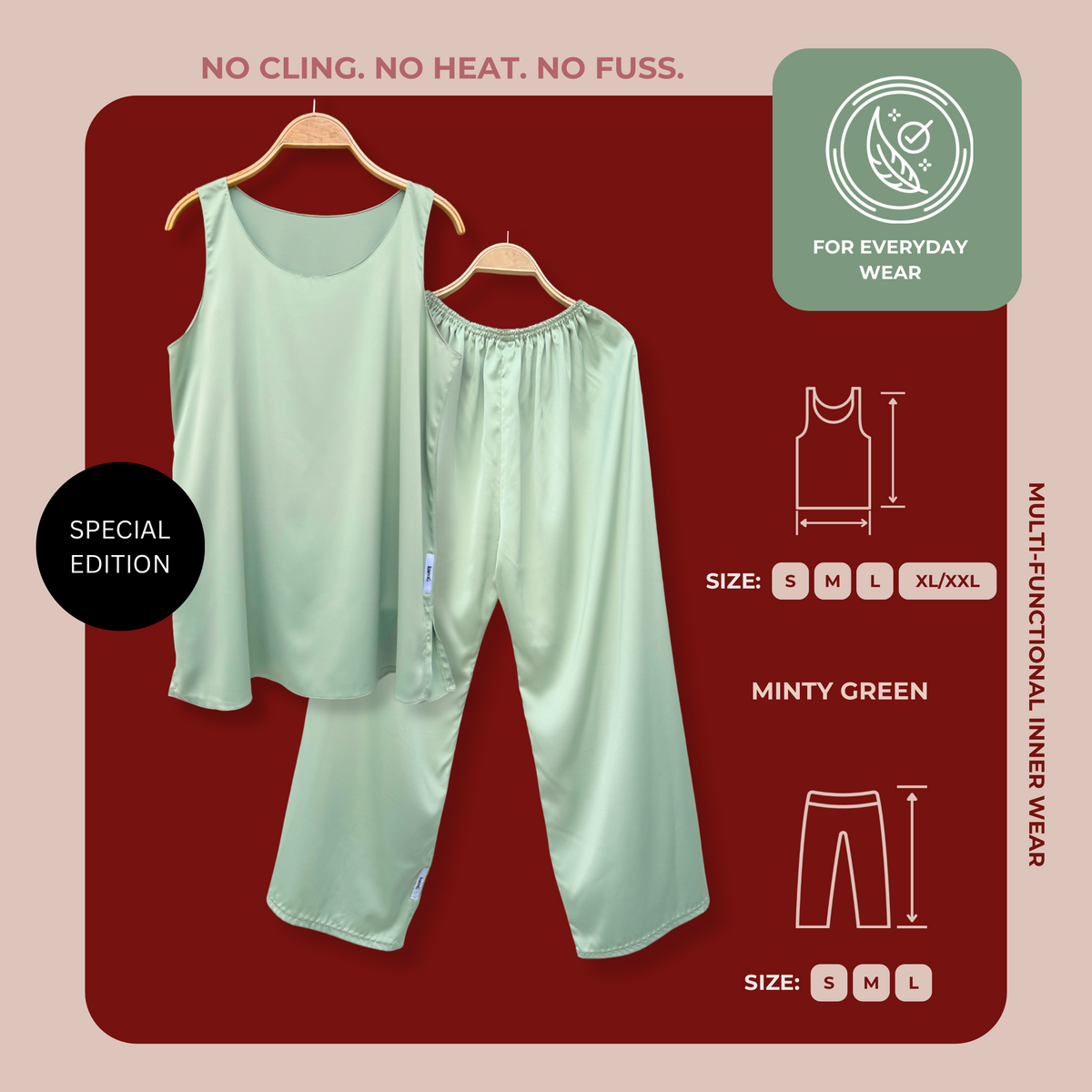 SPECIAL ED.: [PANT SET] MINTY GREEN Lightweight Satin Inners