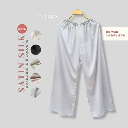 LIGHT GREY Loose-Fit Satin Silk Inner Pants