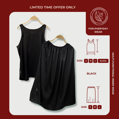 [SKIRT SET] BLACK Lightweight Satin Inners