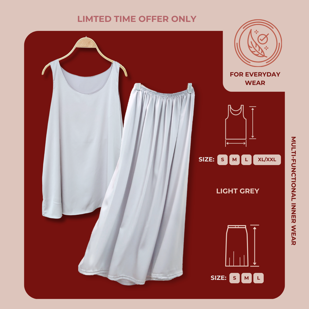 [SKIRT SET] LIGHT GREY Lightweight Satin Inners