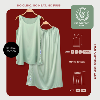 SPECIAL ED.: [SKIRT SET] MINTY GREEN Lightweight Satin Inners
