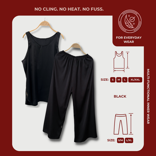 [PANT SET] BLACK Lightweight Satin Inners
