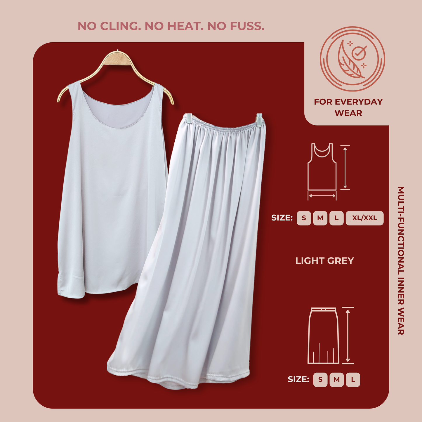 [SKIRT SET] LIGHT GREY Lightweight Satin Inners